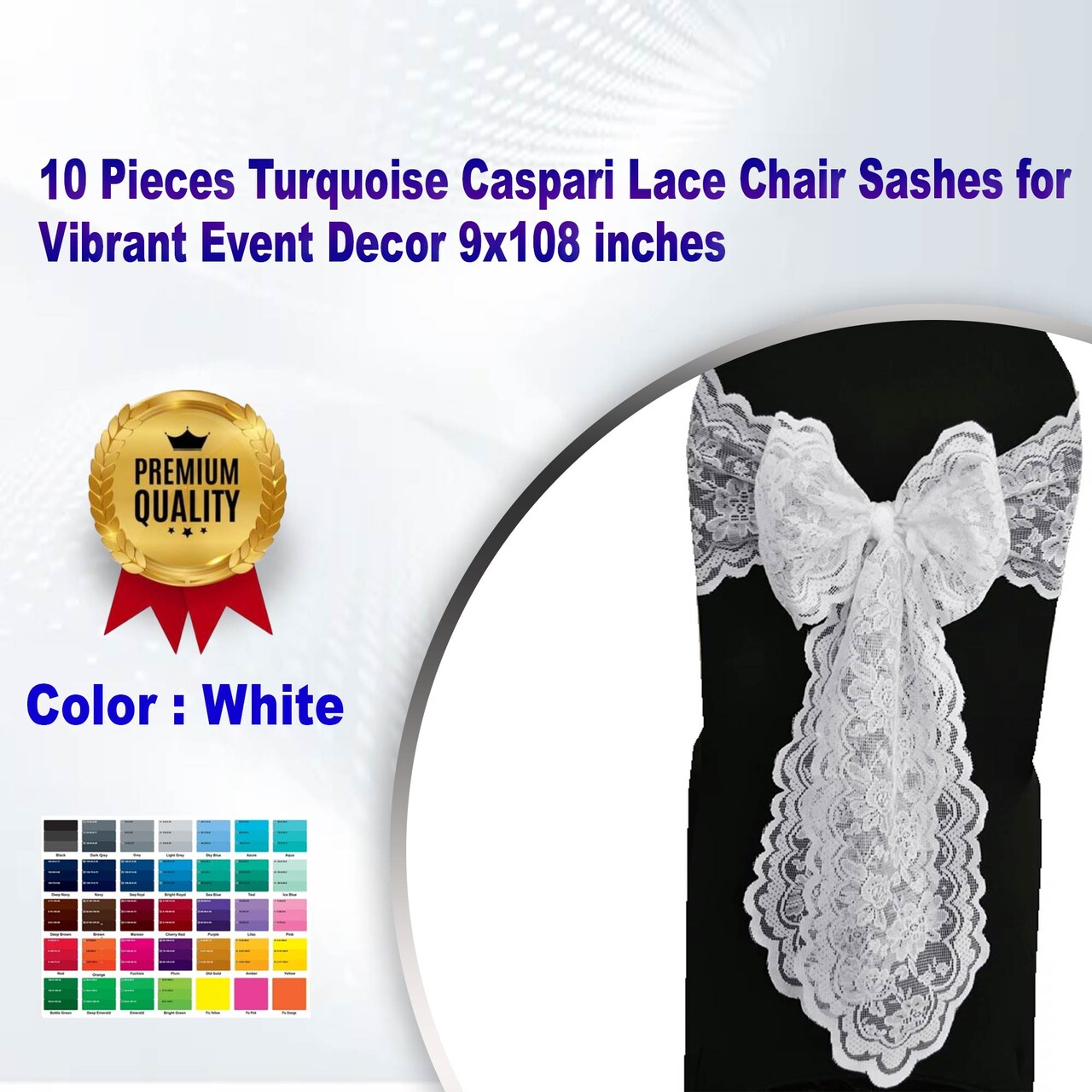10 Pieces Turquoise Caspari Lace Chair Sashes for Vibrant Event Decor 9x108 inches